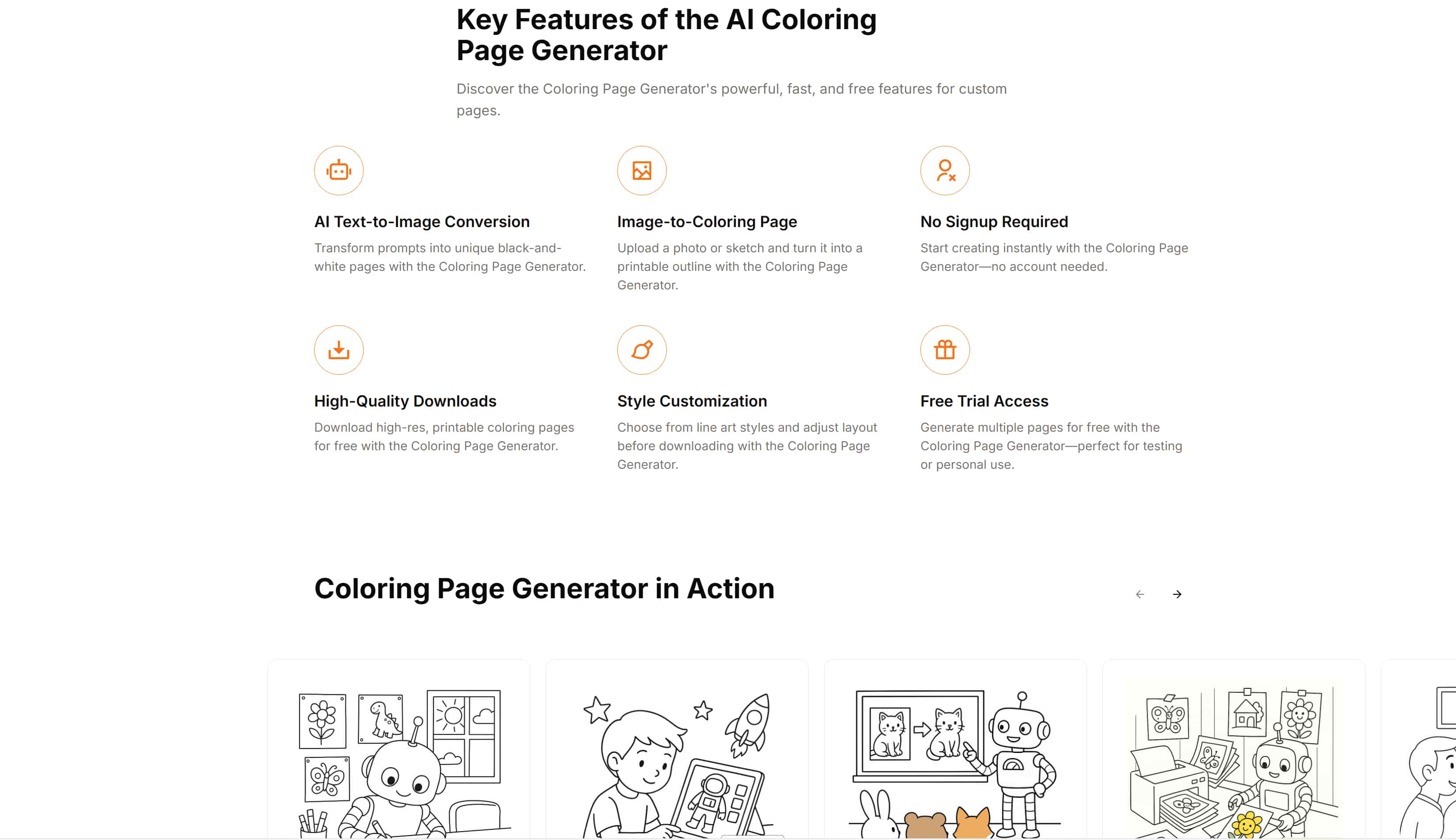 Coloring Page Generator key features